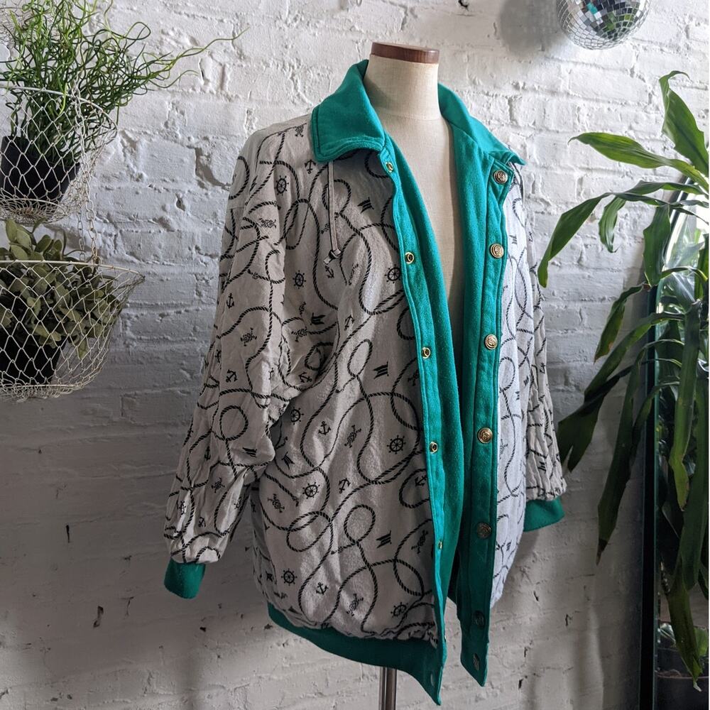 Vintage Oversize Sweater Jacket Reversible Green Sweat Jacket Fleece Coat Large - Picture 6 of 10